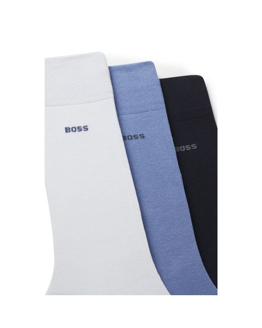 BOSS Three-Pack Of Regular-Length Socks in Blue for Men | Lyst UK