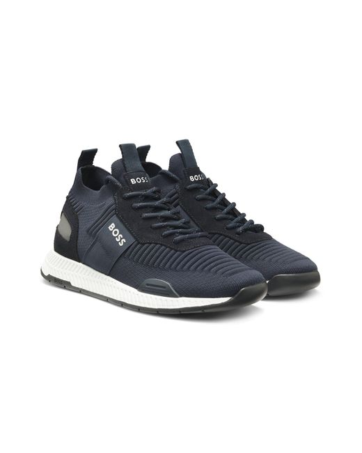 Baskets à tige en maille avec logos et finitions en cuir suédé Boss pour homme en coloris Blue