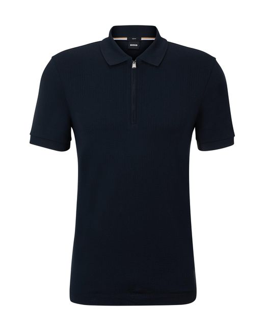 Boss Black Structured-cotton Slim-fit Polo Shirt With Zip Placket for men