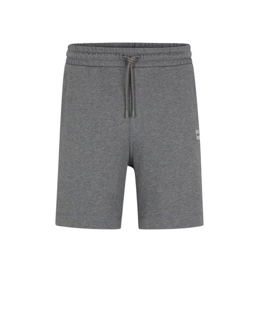 Boss Gray Cotton-terry Regular-fit Shorts With Logo Badge for men