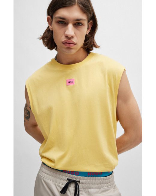HUGO Yellow Sleeveless Cotton-jersey T-shirt With Logo Label for men