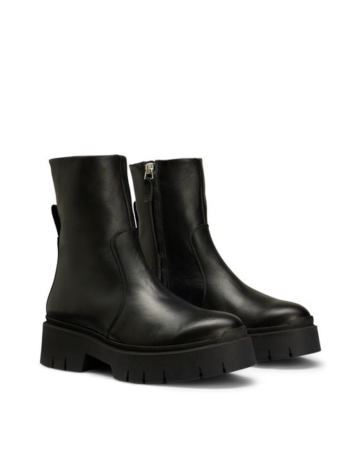 HUGO Zip-up Leather Boots With Logo Pull Loop in Black | Lyst Canada