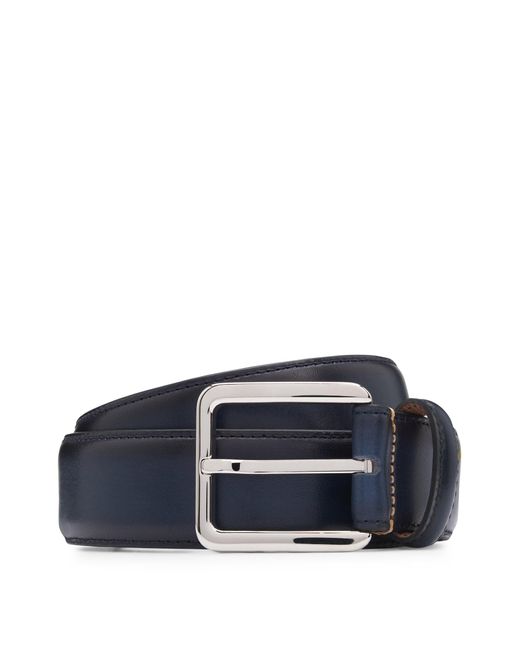 Boss Blue Italian-leather Belt With Contrast Stitching for men