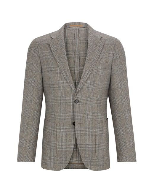 Boss Gray Slim-fit Jacket In Checked Silk And Virgin Wool for men