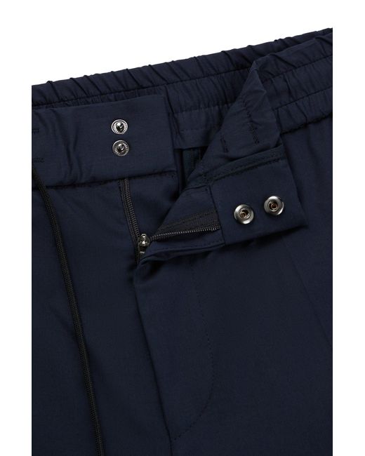 HUGO Blue Performance-stretch Cotton Trousers With Drawcord Waist for men