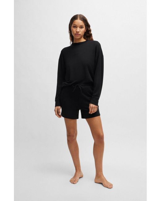Boss Black Stretch-terry Regular-fit Sweatshirt With Embroidered Logo