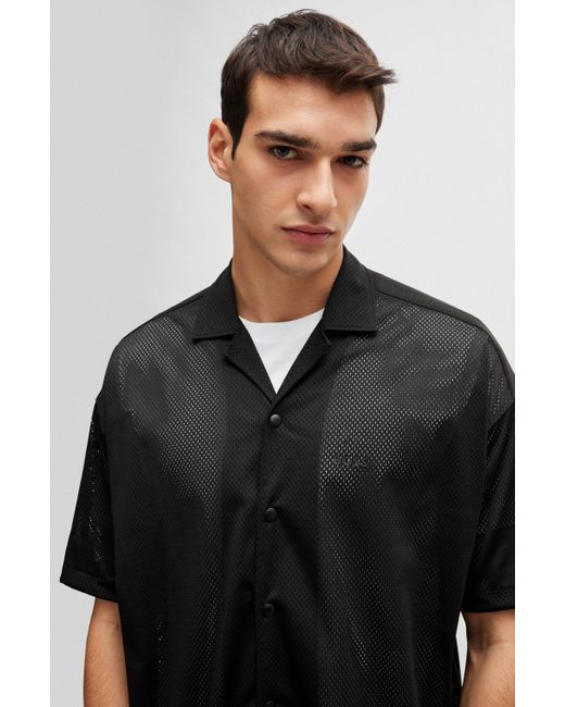 Boss Relaxed-fit Overhemd Van Jersey-mesh Met Campkraag in het Black voor heren