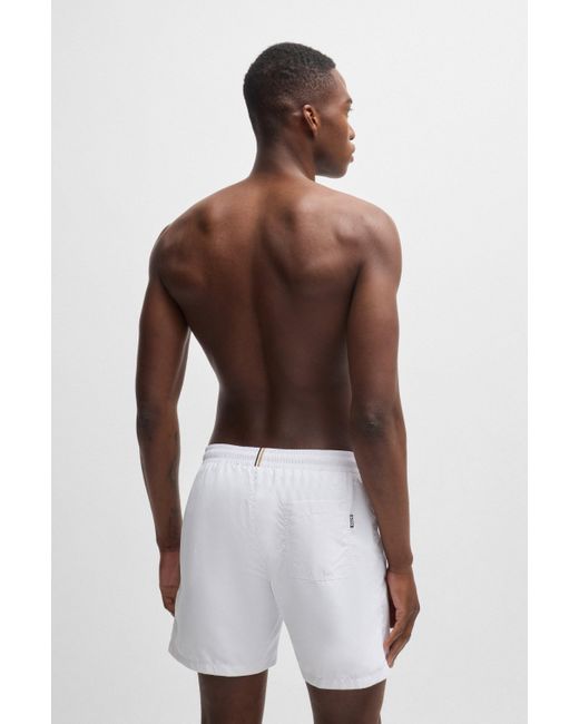Boss White Fully Lined Swim Shorts With Logo Print for men