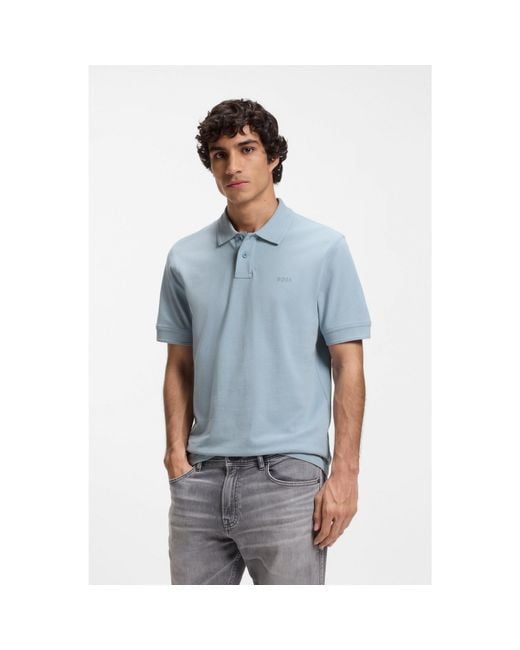 Boss Blue Cotton-Piqué Polo Shirt With Logo Detail for men