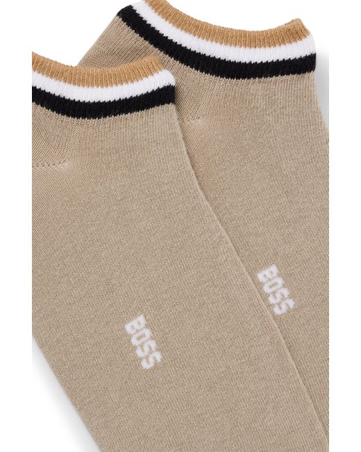 Boss Zweier-Pack knöchellange Socken mit Signature-Streifen in Natural für Herren