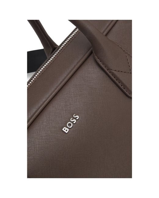 Boss Brown Grained Document Case With Logo Lettering for men