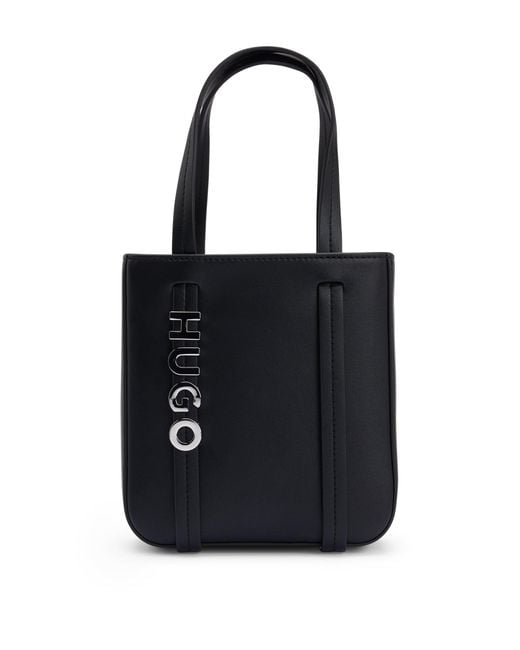 HUGO Black Faux-leather Mini Tote Bag With Logo Detail