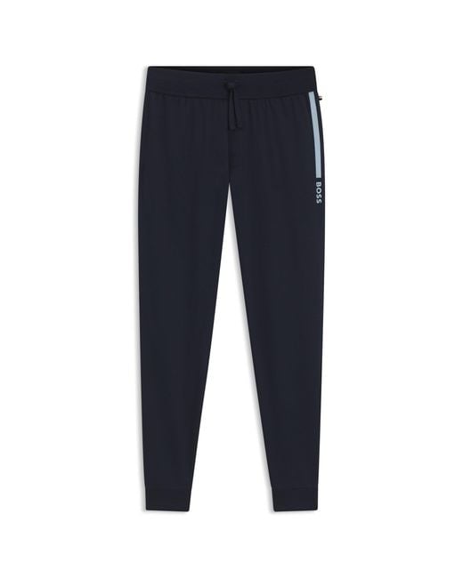 Boss Blue Cotton-Terry Tracksuit Bottoms With Logo Print for men