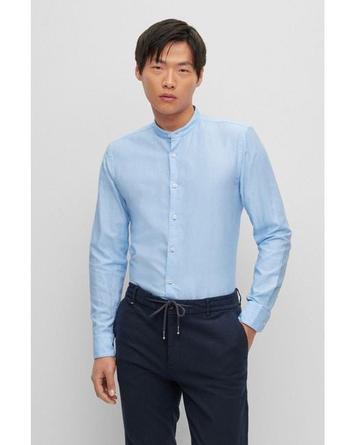 BOSS by HUGO BOSS Casual-fit Shirt With Stand Collar in Blue for Men | Lyst  Australia