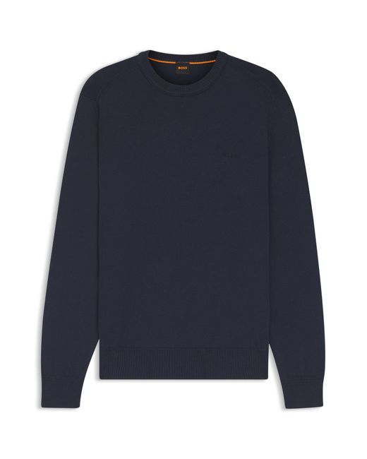 Boss Trui Van Gebreide Katoen Met Logostiksel in het Blue voor heren