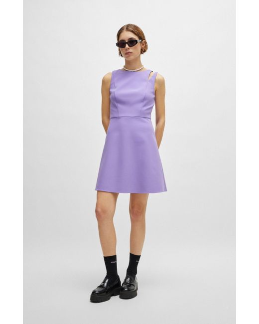 HUGO Mouwloze Mini-jurk Met Cut-out Op De Schouder in het Purple