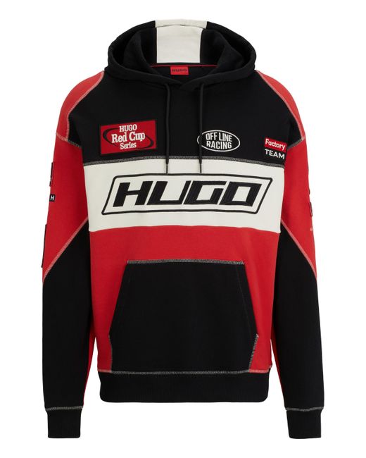 HUGO Hoodie Van Katoen Met Color-blocking En Motorsport-geïnspireerde Details in het Red voor heren