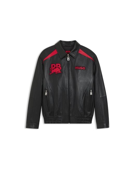 HUGO Black X Rb Leather Jacket With Bull Motifs for men