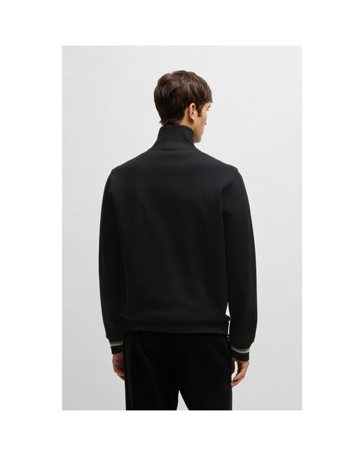 Boss Black Mercerised-Cotton Regular-Fit Sweatshirt With Stripe Cuffs for men