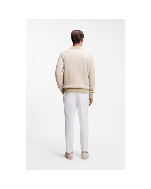 Boss Natural Rib-Knit Cotton-Blend Sweater With Johnny Collar for men
