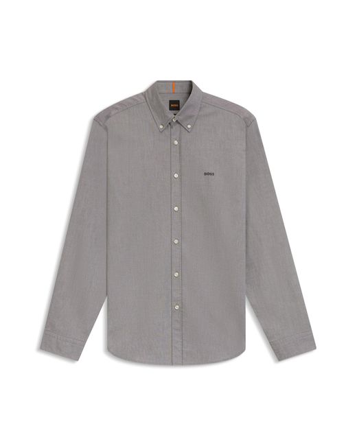 Boss Regular-Fit Hemd Aus Baumwolle Mit Button-Down-Kragen in Gray für Herren