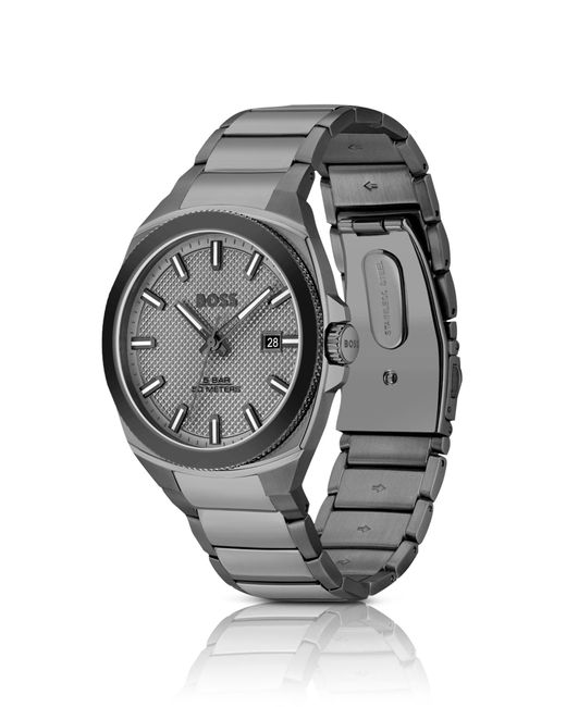 Boss Gray Grey Link-bracelet Watch With Tonal Guilloché Dial for men