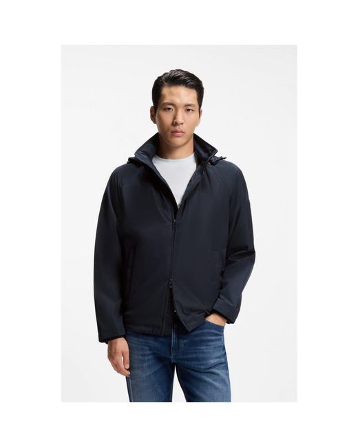 Boss Blue Regular-Fit Hooded Jacket With Water-Repellent Finish for men
