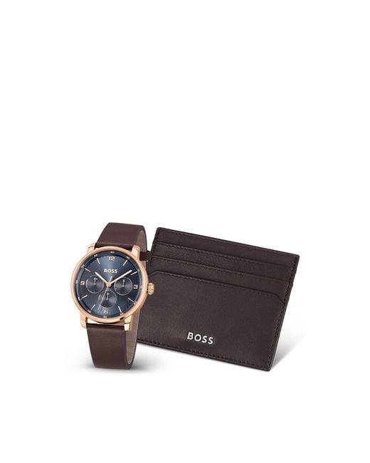 Boss Black Dial Watch And Card Holder Gift Set for men