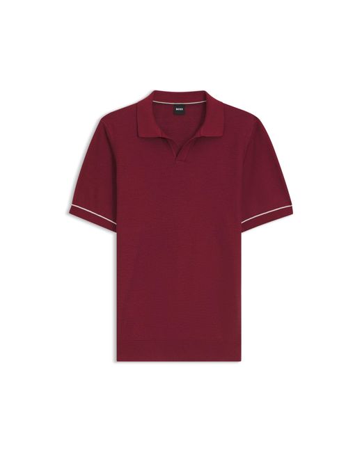 Boss Red Cotton-Blend Knit Polo With Horizontal Stripe for men