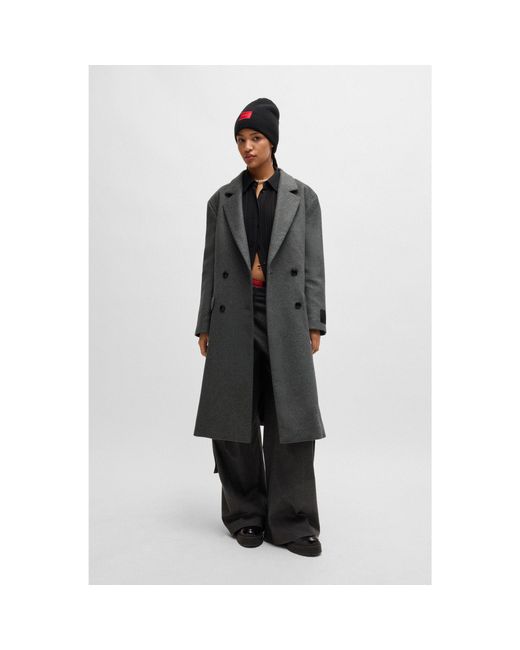 HUGO Black Relaxed-Fit Coat With Double-Breasted Closure