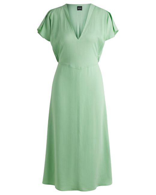 Boss Green Kleid Aus Stretch-Gewebe Mit V-Ausschnitt