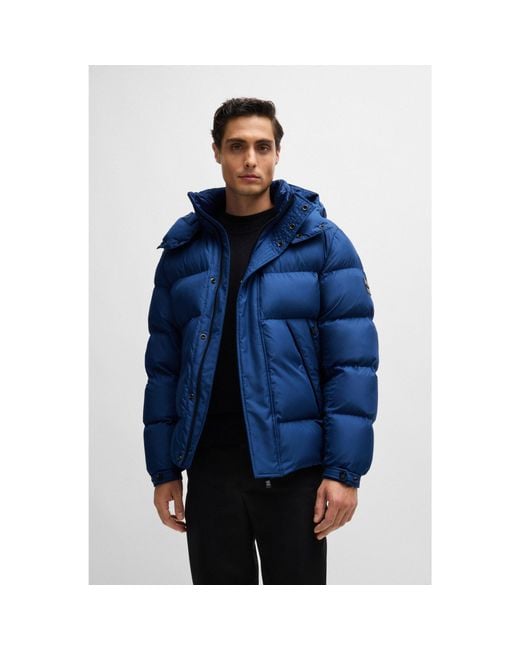 Boss Blue Water-Repellent Puffer Jacket With Detachable Hood for men