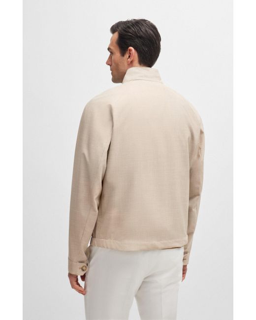 Boss Brown Reversible Harrington Jacket In Virgin Wool And Silk for men