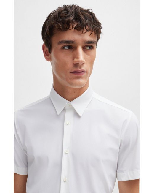 Boss White Slim-fit Shirt In Performance-stretch Jersey for men