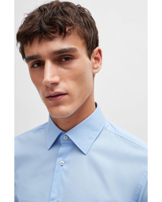 Boss Slim-Fit Hemd aus elastischer Baumwoll-Popeline mit bügelleichtem Finish in Blue für Herren