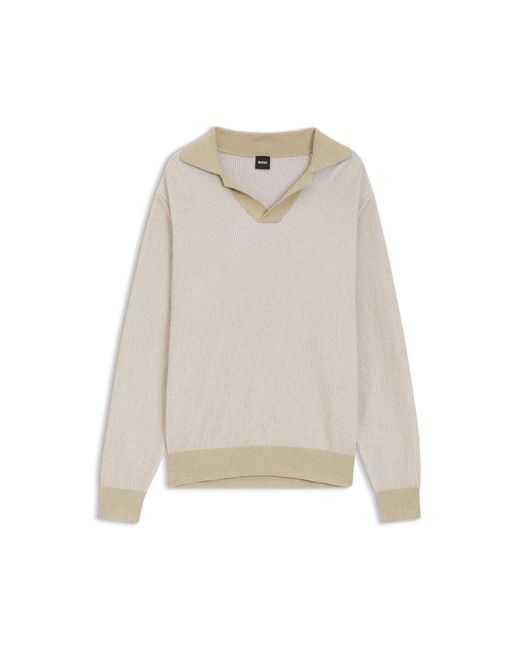 Boss Natural Rib-Knit Cotton-Blend Sweater With Johnny Collar for men