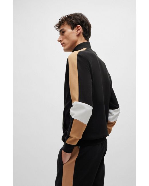 Boss Sweatshirt Van Een Katoenmix Met Ritssluiting En Color-blocking in het Black voor heren