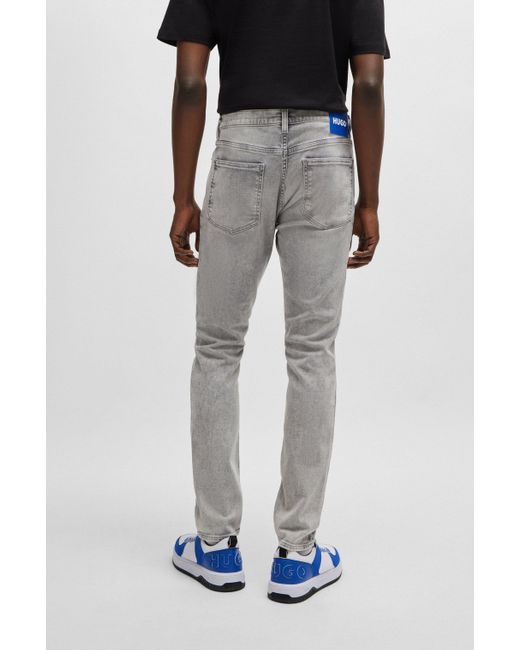 HUGO Graue Jeans aus Stretch-Denim mit mittlerer Bundhöhe in Gray für Herren