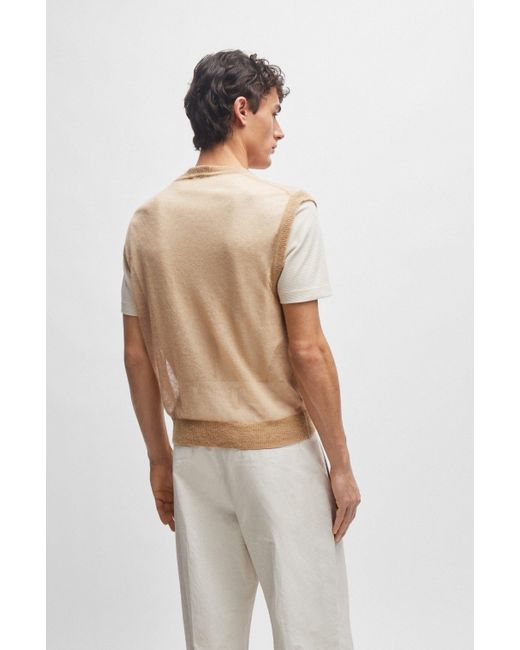 Boss Natural Sweater Vest In A Sheer Knit for men