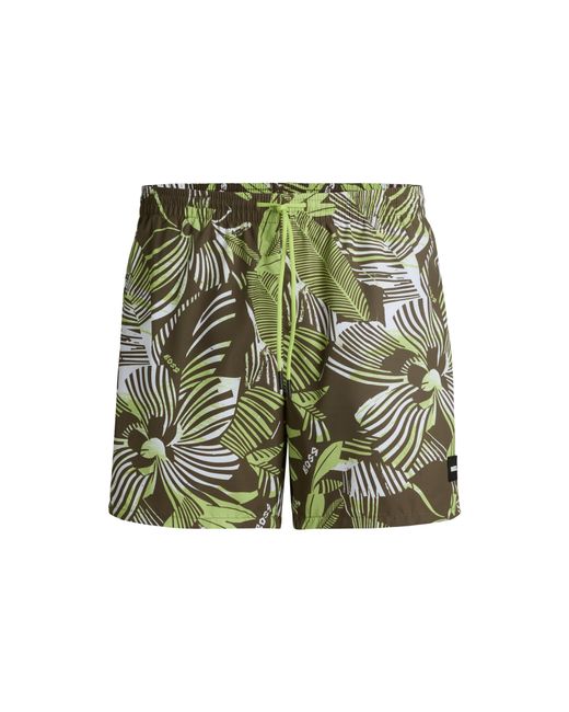 Boss Green Logo-Badge Swim Shorts With All-Over Print for men