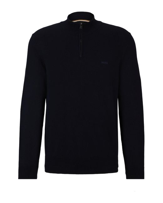 Pull En Jersey De Coton À Encolure Zippée Avec Logo Brodé Boss pour homme en coloris Blue