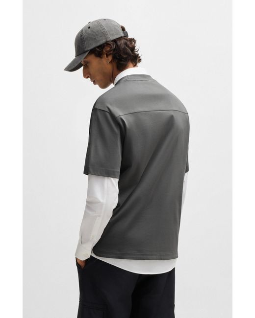 HUGO Gray S Debostac Interlock-cotton T-shirt With Stacked Logos for men