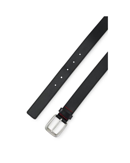 HUGO Black Leather Business Belt With Logo-Engraved Buckle for men