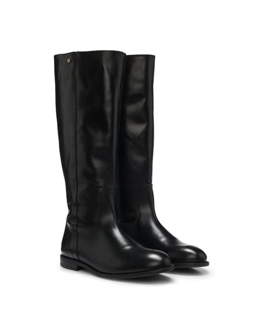 Boss Black Leather Boots With Double B Monogram Trims