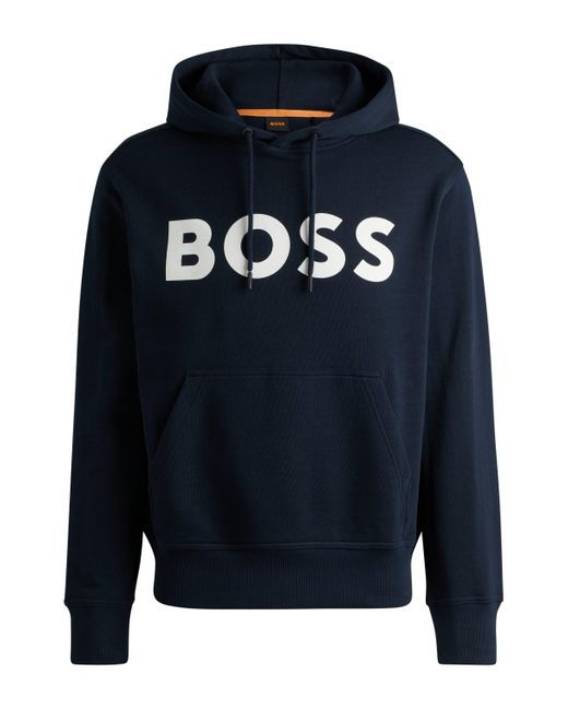 Boss Relaxed-Fit Hoodie aus Baumwoll-Terry mit Kontrast-Logo in Blue für Herren