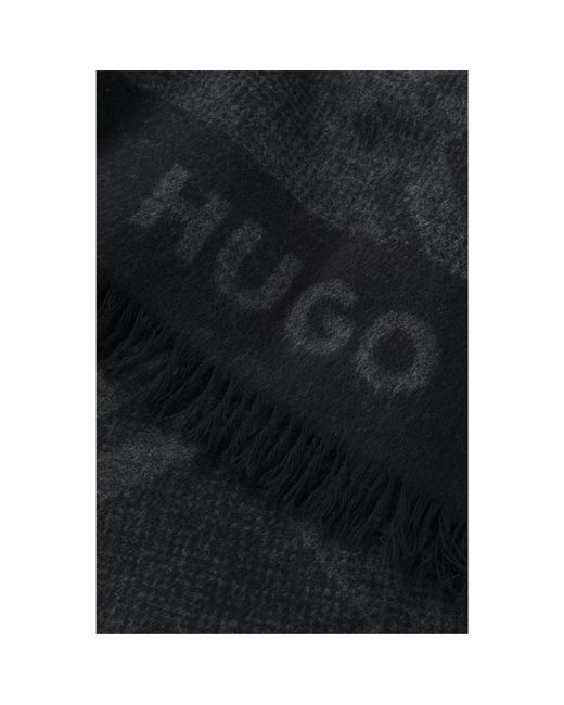 HUGO Black Brushed-Cotton Scarf With Jacquard Pattern for men