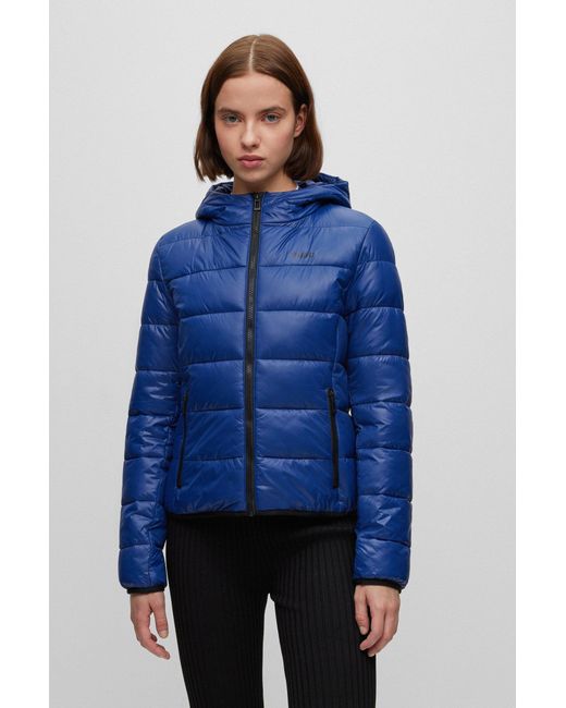 BOSS by Hugo Boss Blue Water-repellent Puffer Jacket With Logo Print