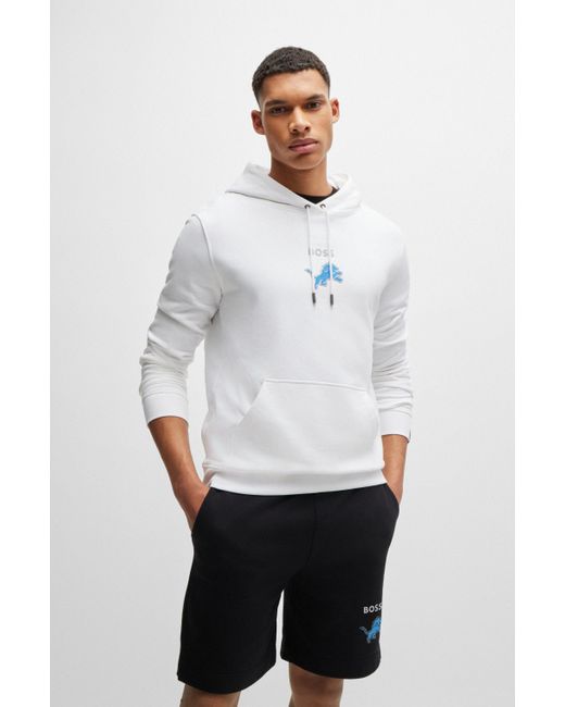 Boss White X Nfl Cotton-terry Hoodie With Special Artwork for men