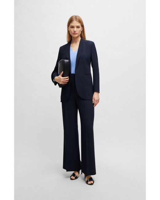 Boss Blue Regular-fit Jacket With Edge-to-edge Front