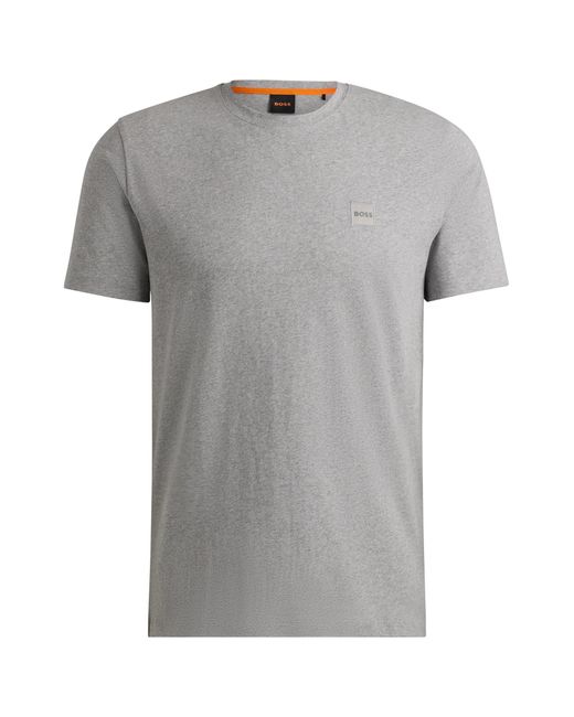 Boss Gray Cotton-jersey T-shirt With Logo Patch for men